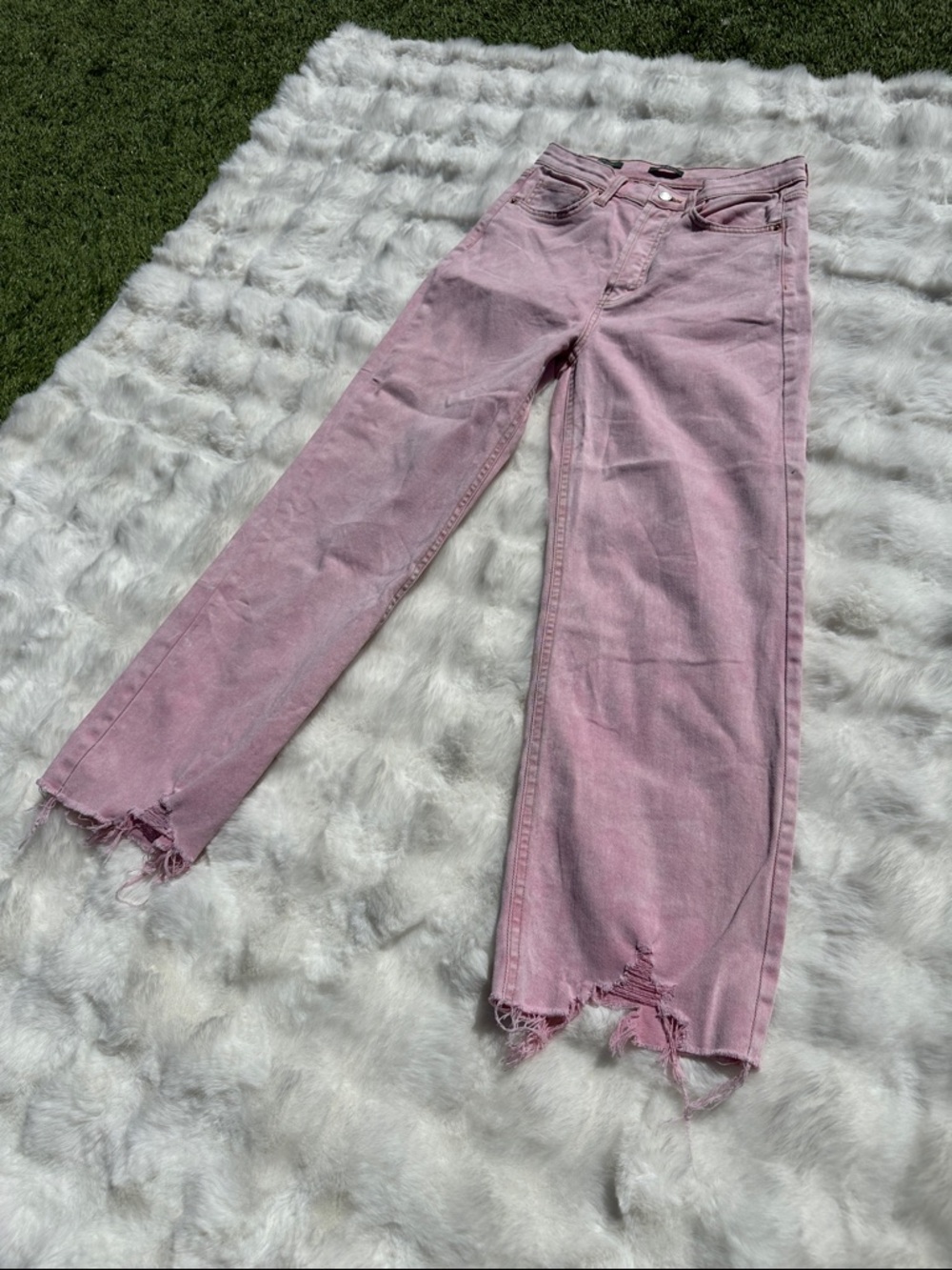 wild fable Light Pink Highest Rise straight Women's Jeans size 2 distressed crop - Picture 10 of 11